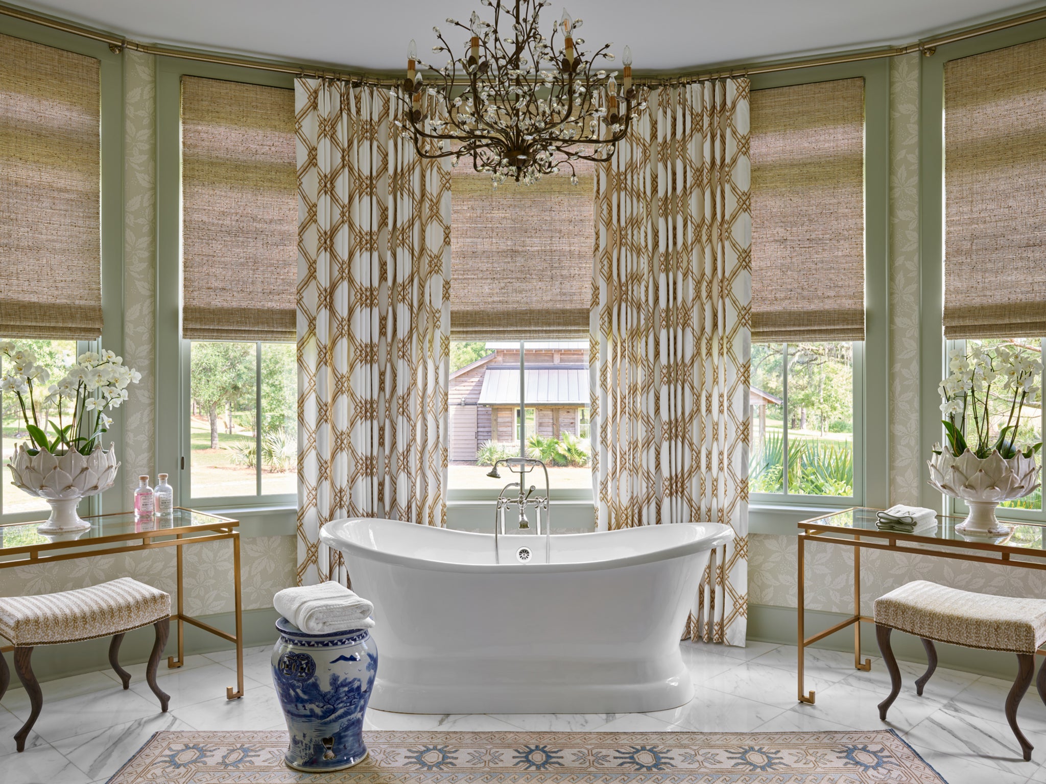 20" Blue & White Canton Garden Seat