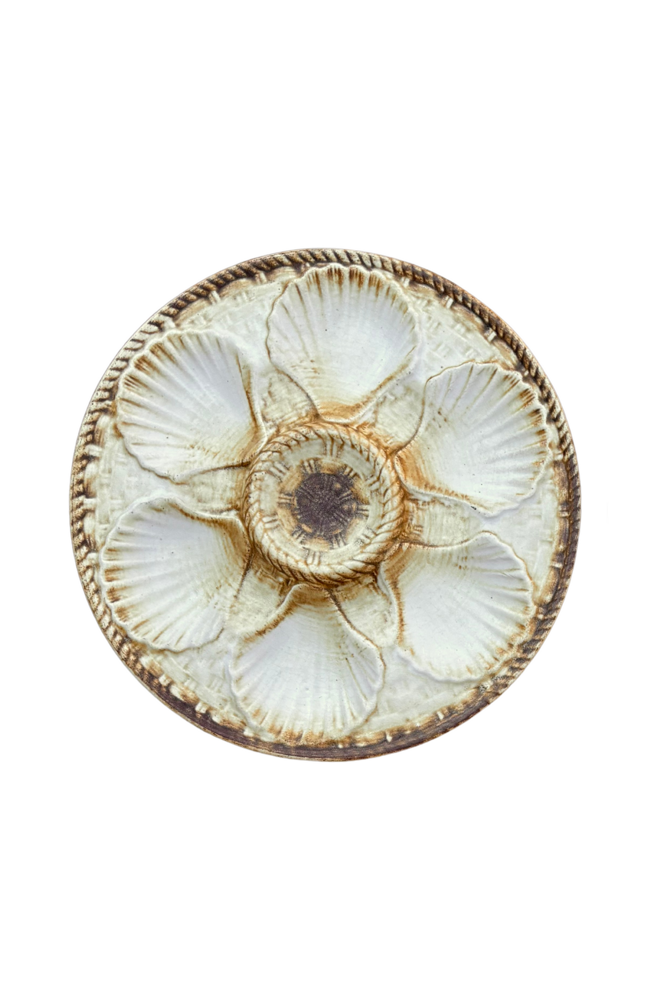 French Oyster Plate – Brown & White