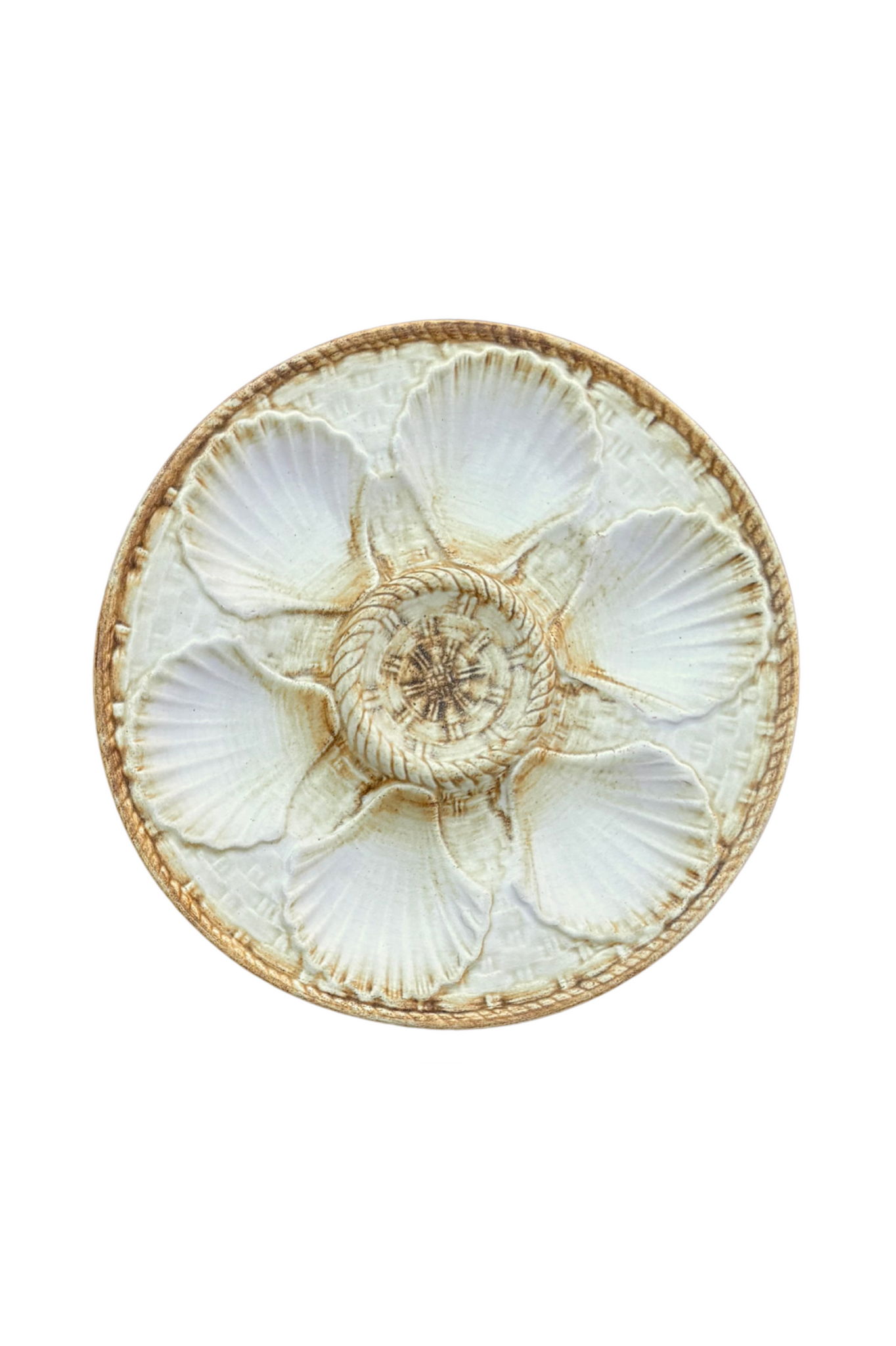 French Oyster Plate – Brown & White