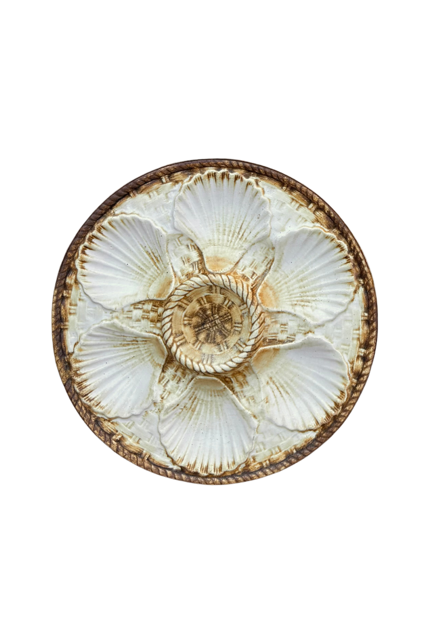 French Oyster Plate – Brown & White