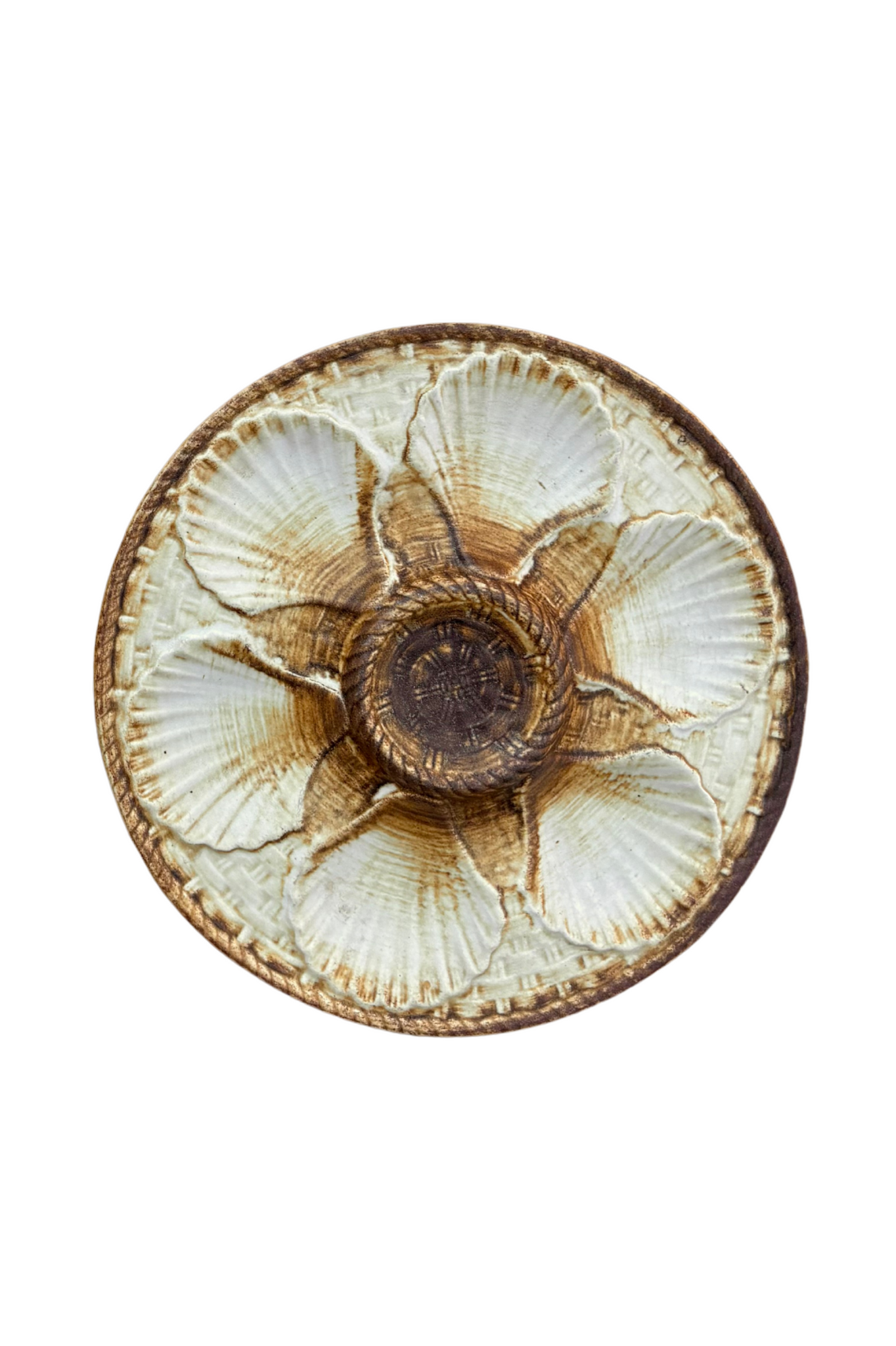 French Oyster Plate – Brown & White